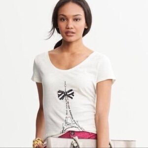 Banana Republic‎ Women’s Ivory Paris Eiffel Tower Bow T-Shirt Size Small